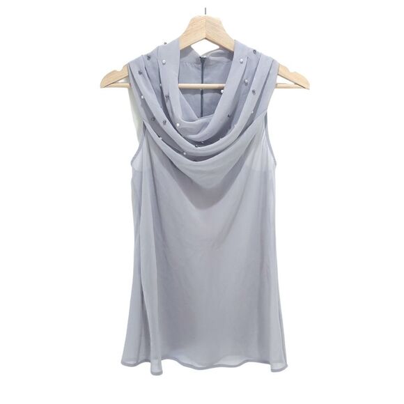 RW&CO. Tops - RW&CO. Gray Sleeveless Slouch Collar Top with Pearl Beads